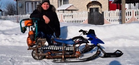 Снегоход из бензопилы своими руками